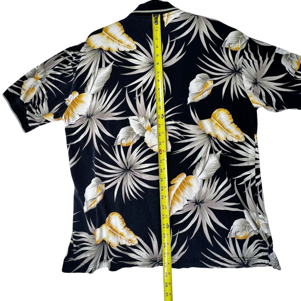 Bamboo Cay Mens Hawaiian Polo Shirt LG Black Tropical Floral Cotton Resortwear - Picture 8 of 10